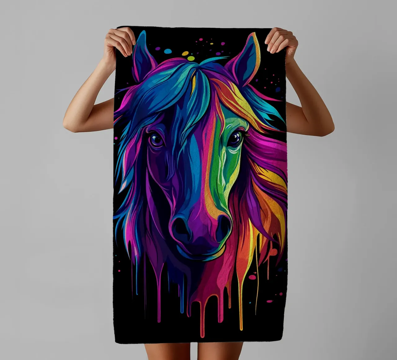 Colourful horse portrait with colour gradient towel by pixelbull - medieval art and more