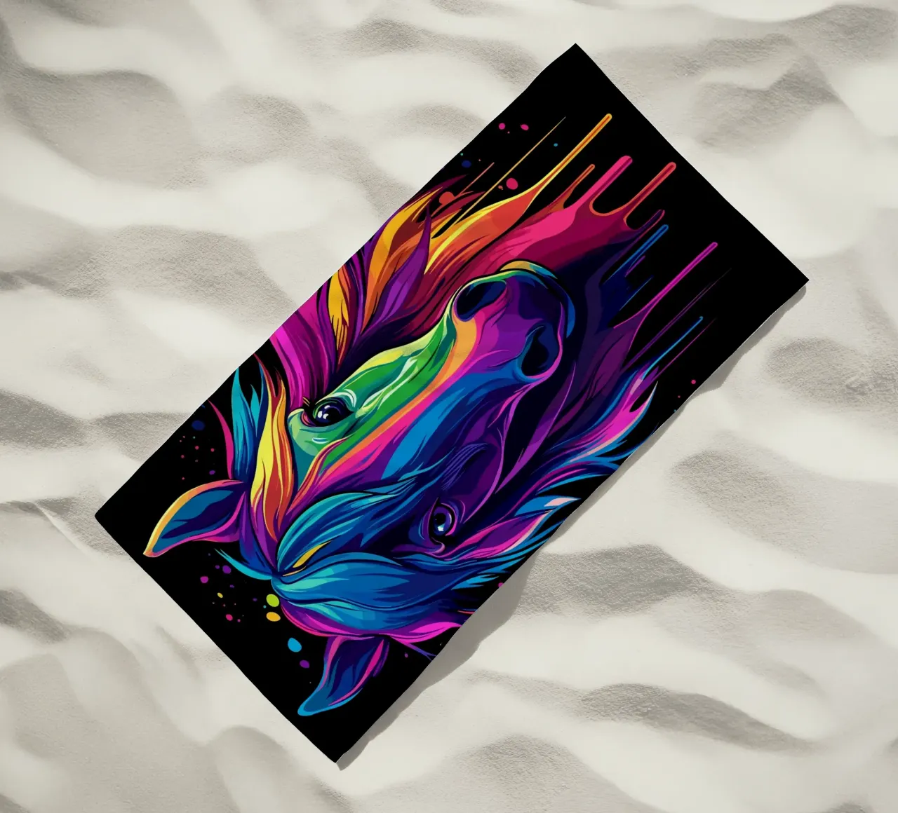 Colourful horse portrait with colour gradient beach towel by pixelbull - medieval art and more