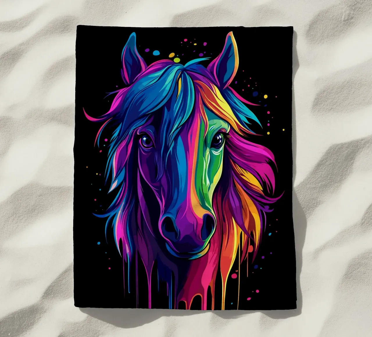 Colourful horse portrait with colour gradient beach towel by pixelbull - medieval art and more