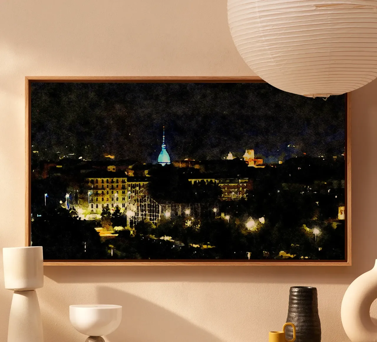 Torino di notte tela con Cornice a cassetta da Massimo Frascogna