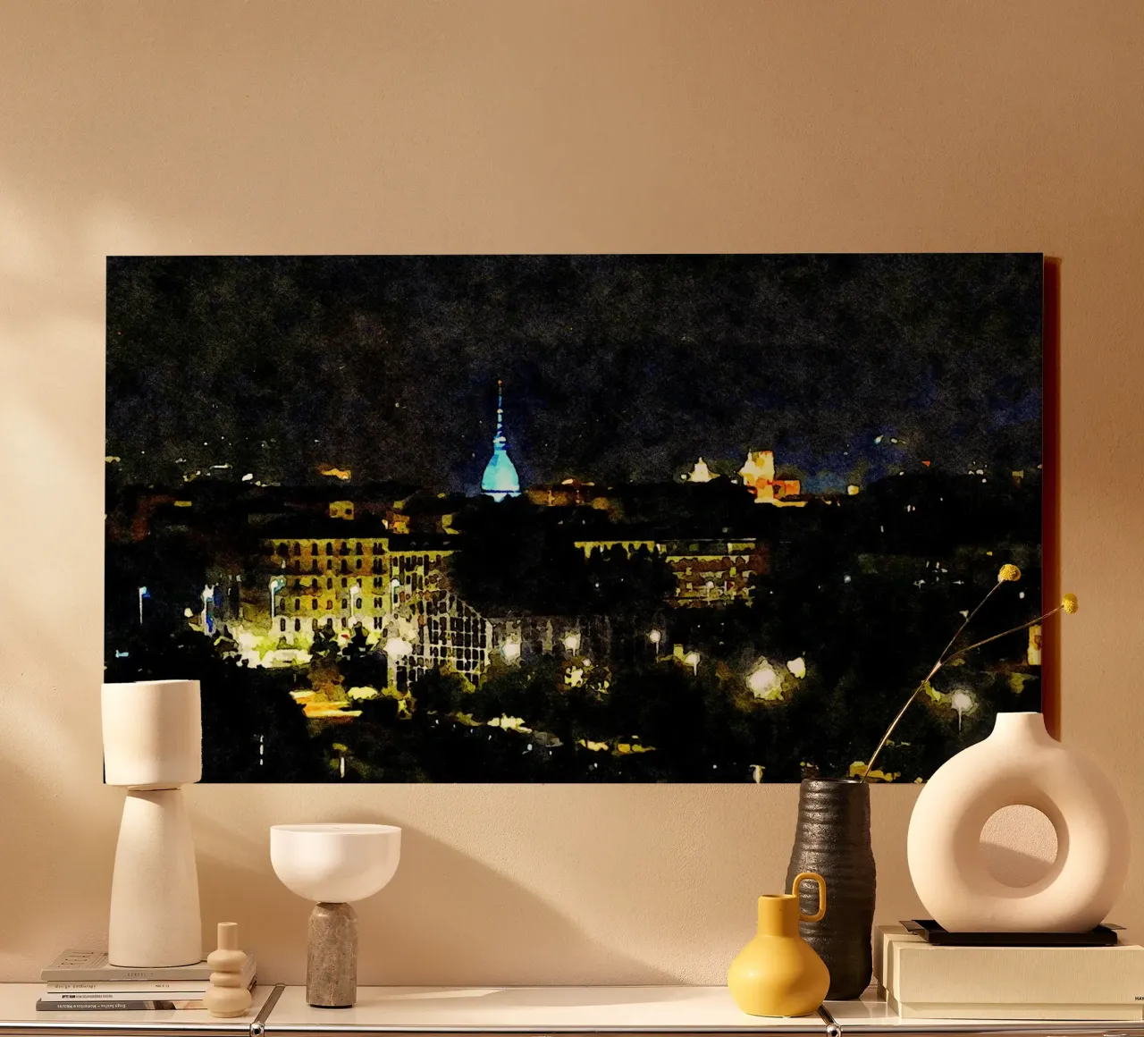 Torino di notte tela con Cornice a cassetta da Massimo Frascogna