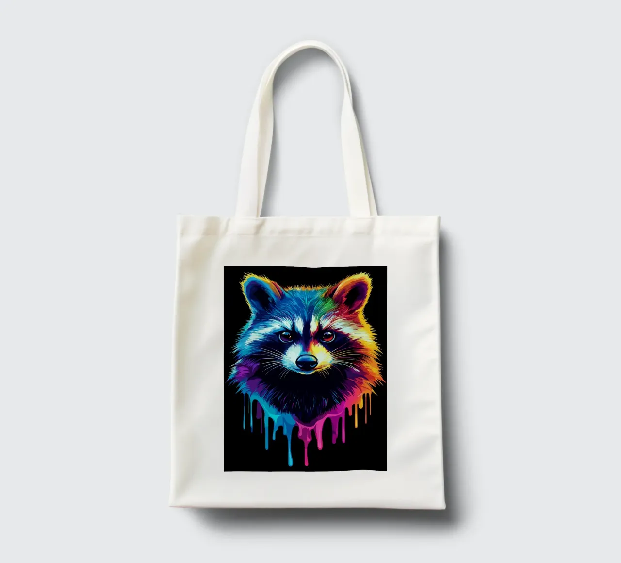 Procione nei colori dell'arcobaleno con sfumatura di colore borsa in juta da pixelbull - medieval art and more