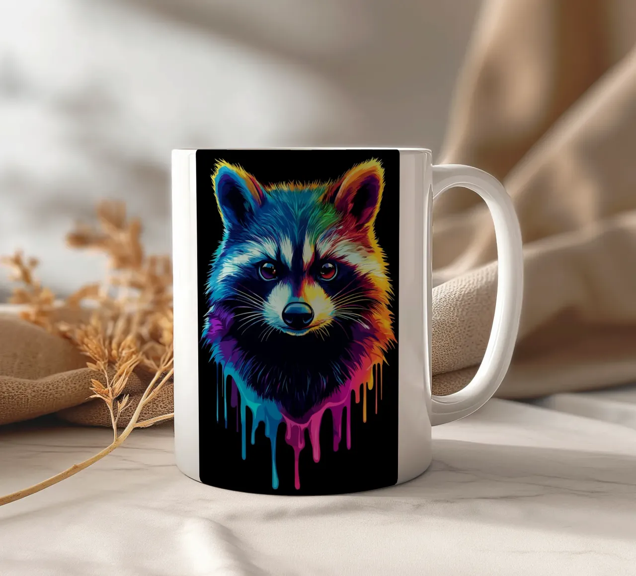 Procione nei colori dell'arcobaleno con sfumatura di colore tazza in ceramica da pixelbull - medieval art and more