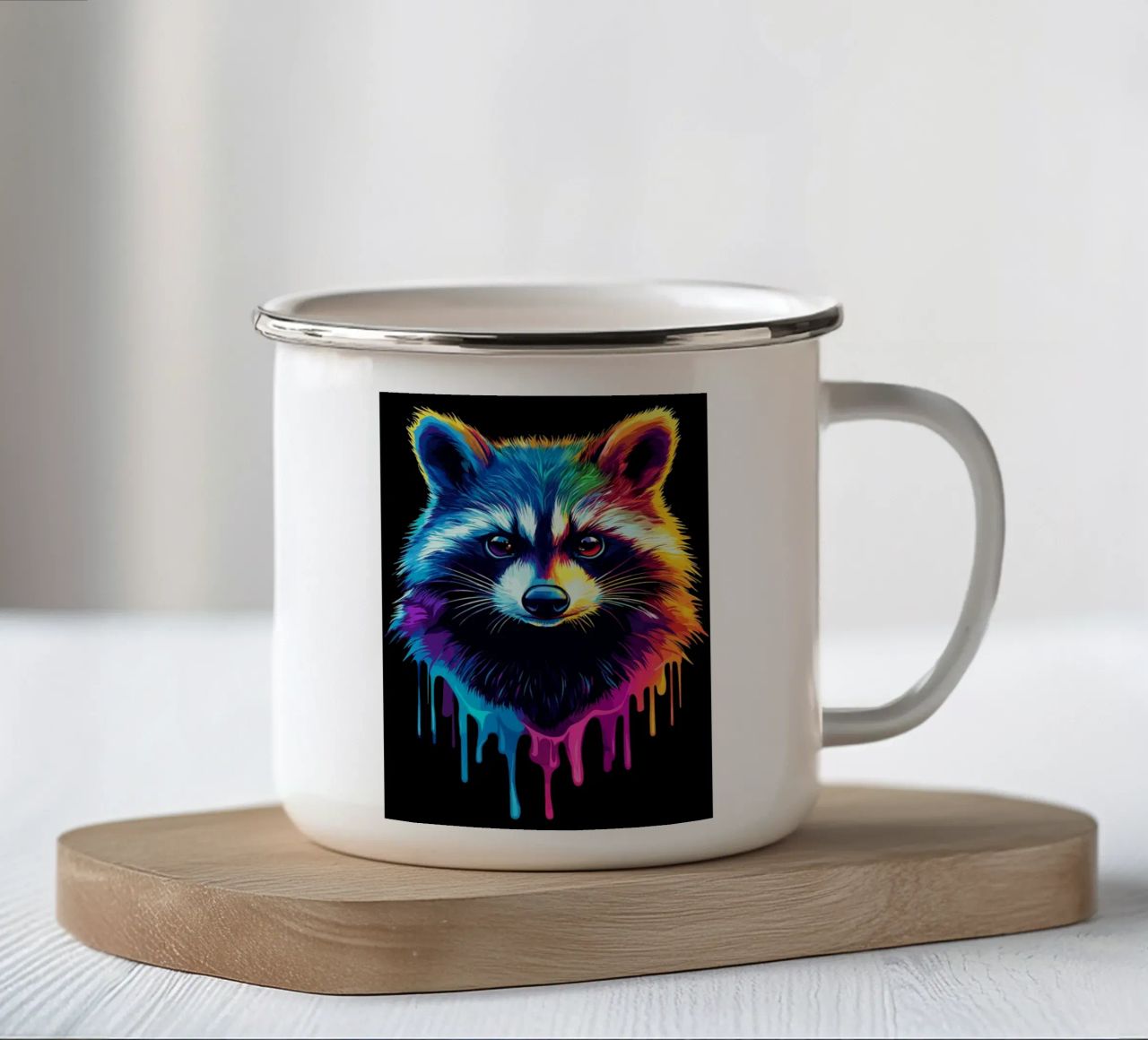 Procione nei colori dell'arcobaleno con sfumatura di colore tazza in smalto da pixelbull - medieval art and more
