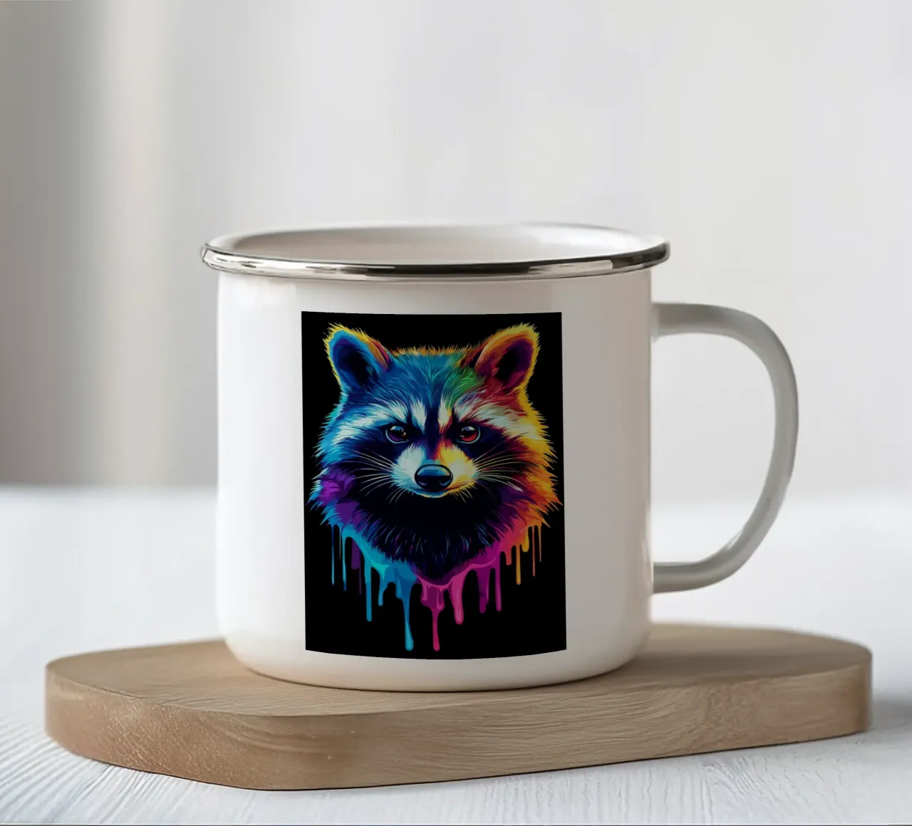 Procione nei colori dell'arcobaleno con sfumatura di colore tazza in smalto da pixelbull - medieval art and more