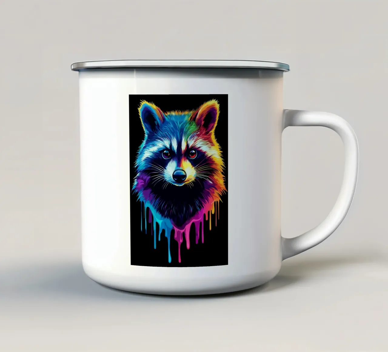 Procione nei colori dell'arcobaleno con sfumatura di colore tazza in smalto da pixelbull - medieval art and more