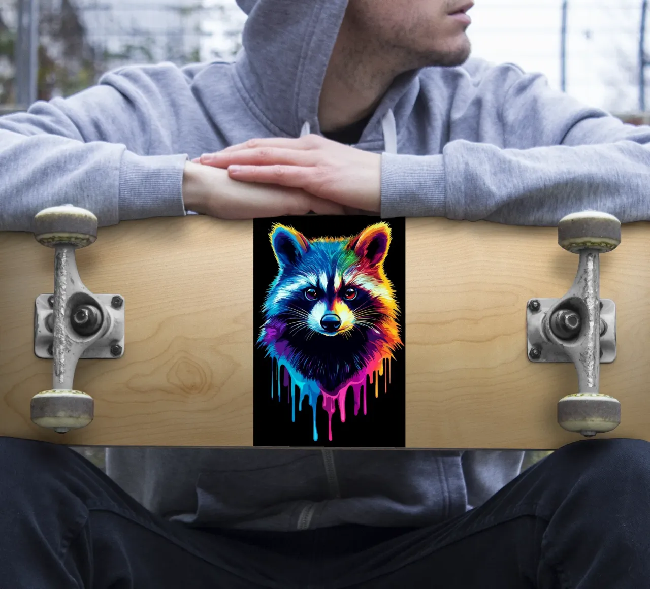 Raccoon in rainbow colours with colour gradient sticker by pixelbull - medieval art and more