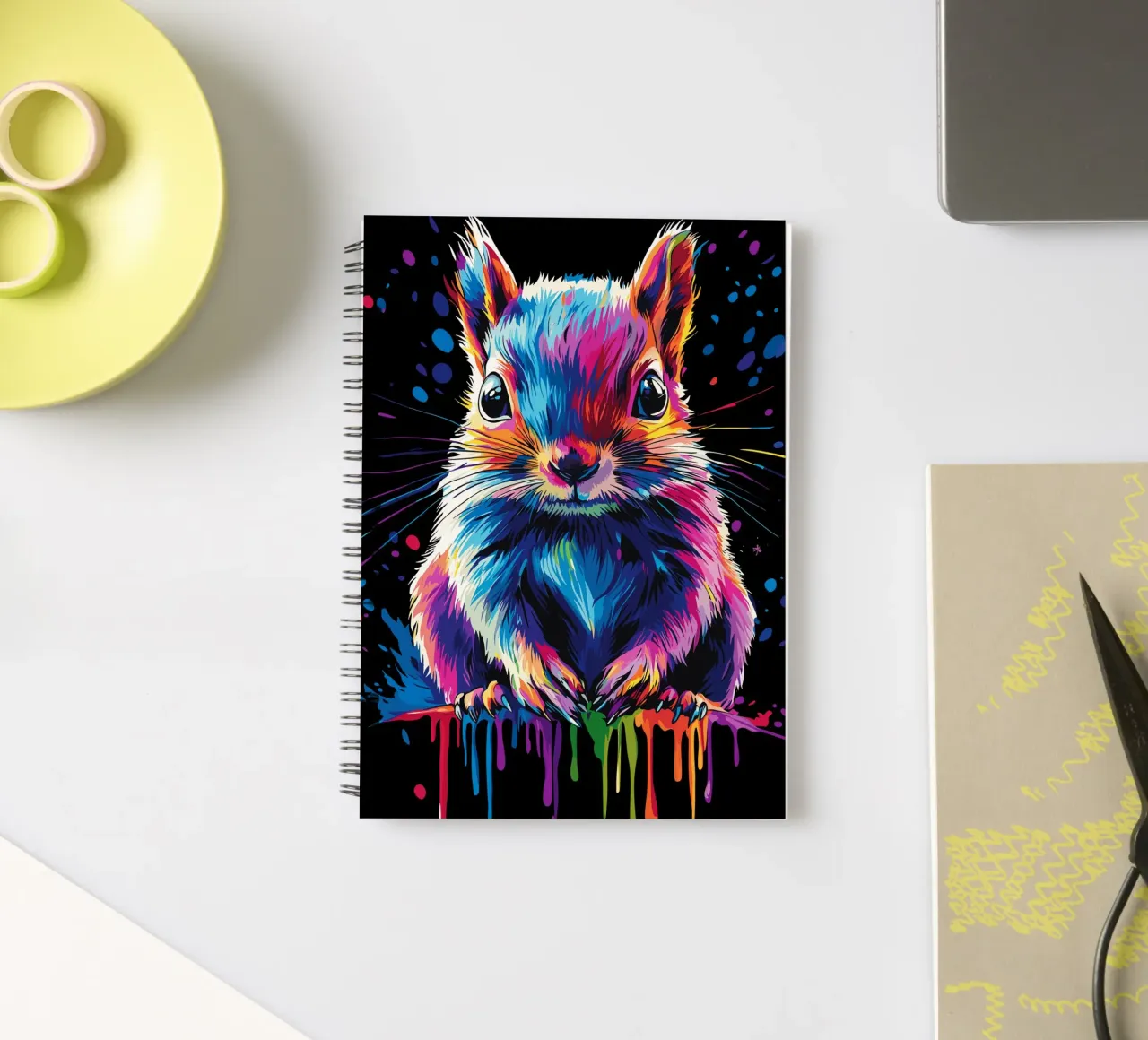 Colourful squirrel with colour gradient effect spiral notebook by pixelbull - medieval art and more