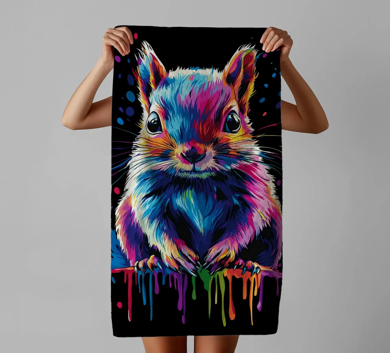 Kleurrijke eekhoorn met kleurverloopeffect badhanddoek van pixelbull - medieval art and more