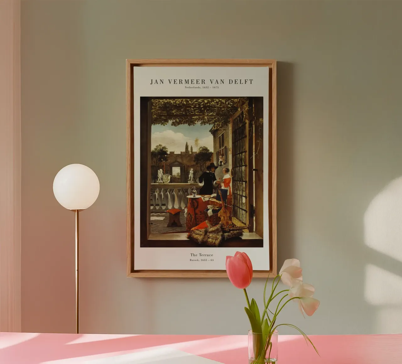 Jan Vermeer - La terrazza tela con Cornice a cassetta da Old Masters