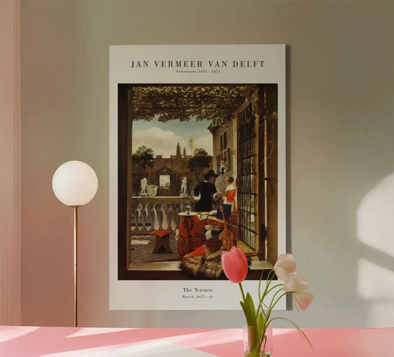 Jan Vermeer - La terrazza tela con Cornice a cassetta da Old Masters