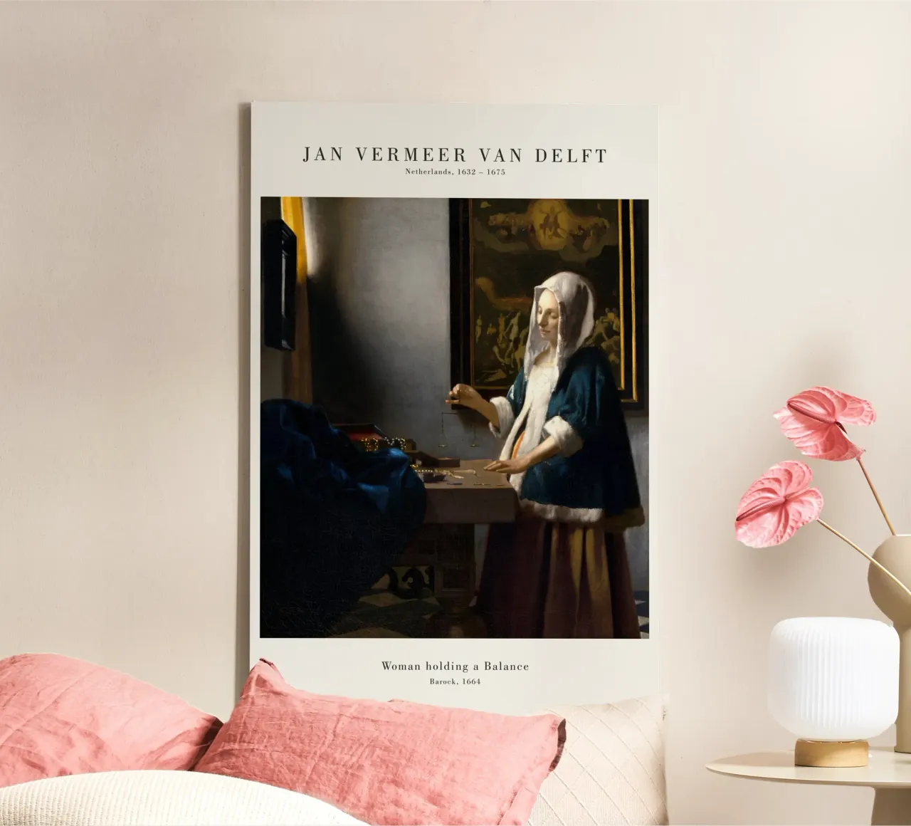 Jan Vermeer - Donna con bilancia tela con Cornice a cassetta da Old Masters
