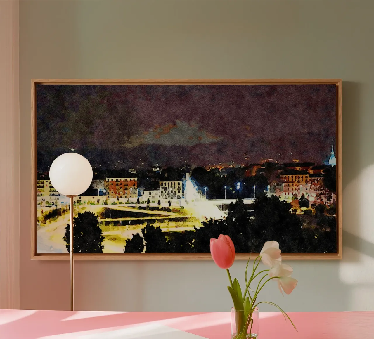 Torino di notte tela con Cornice a cassetta da Massimo Frascogna