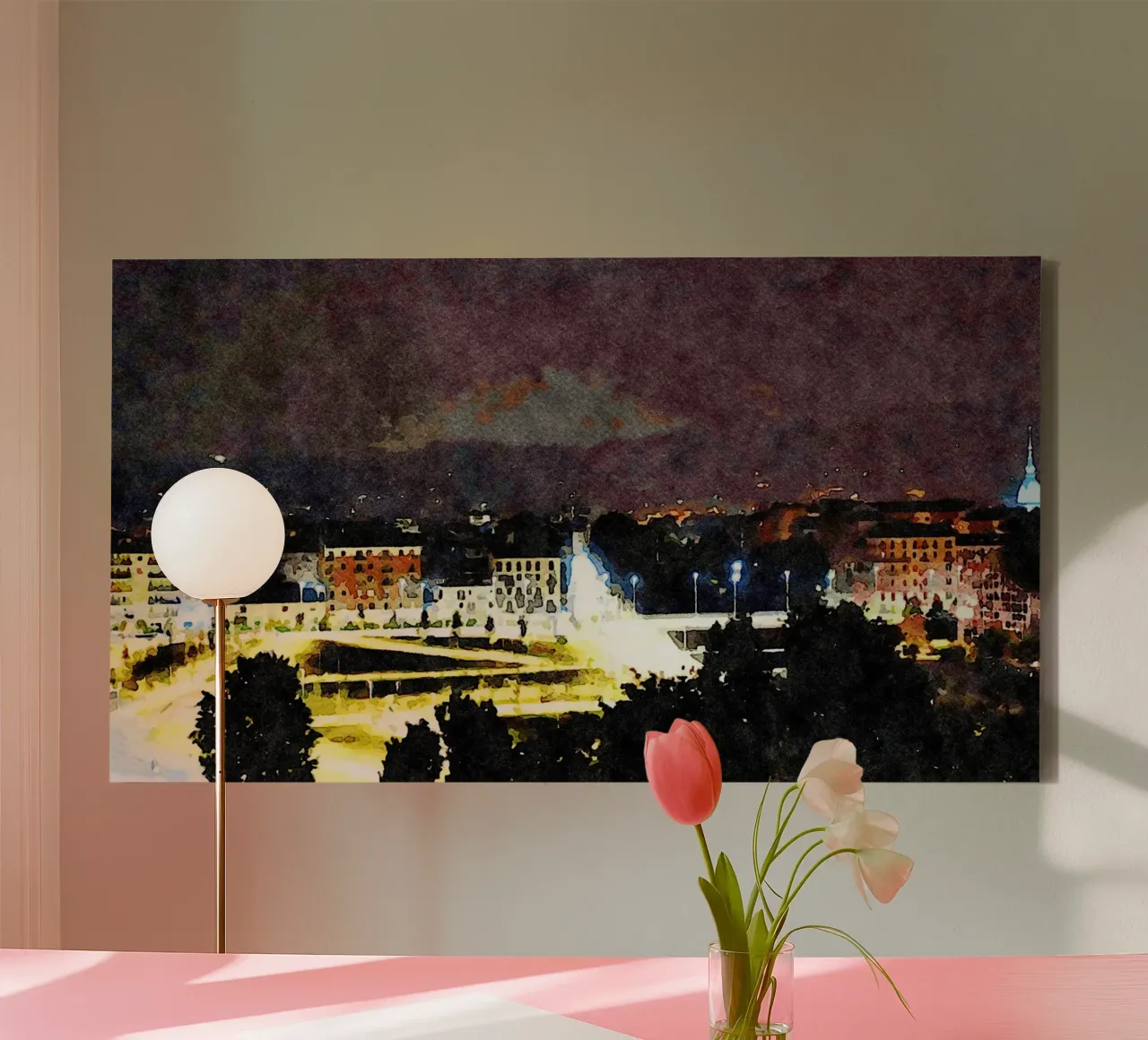 Torino di notte tela con Cornice a cassetta da Massimo Frascogna