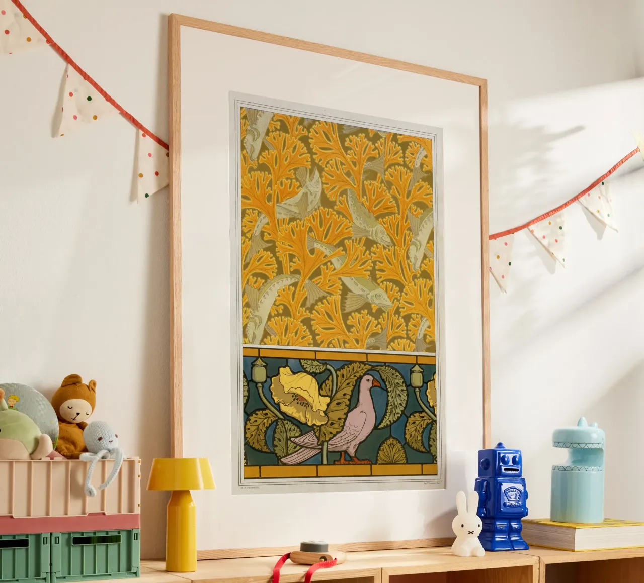 Maurice Pillard Verneuil - Pesce e piccione poster con telaio in plastica da Old Masters