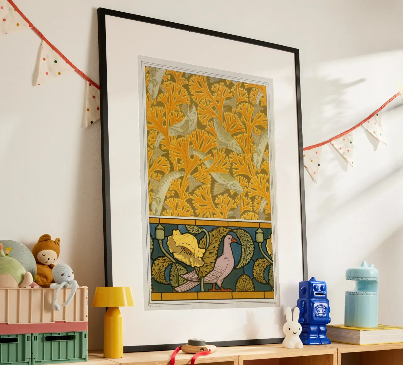 Maurice Pillard Verneuil - Pesce e piccione poster con telaio in plastica da Old Masters