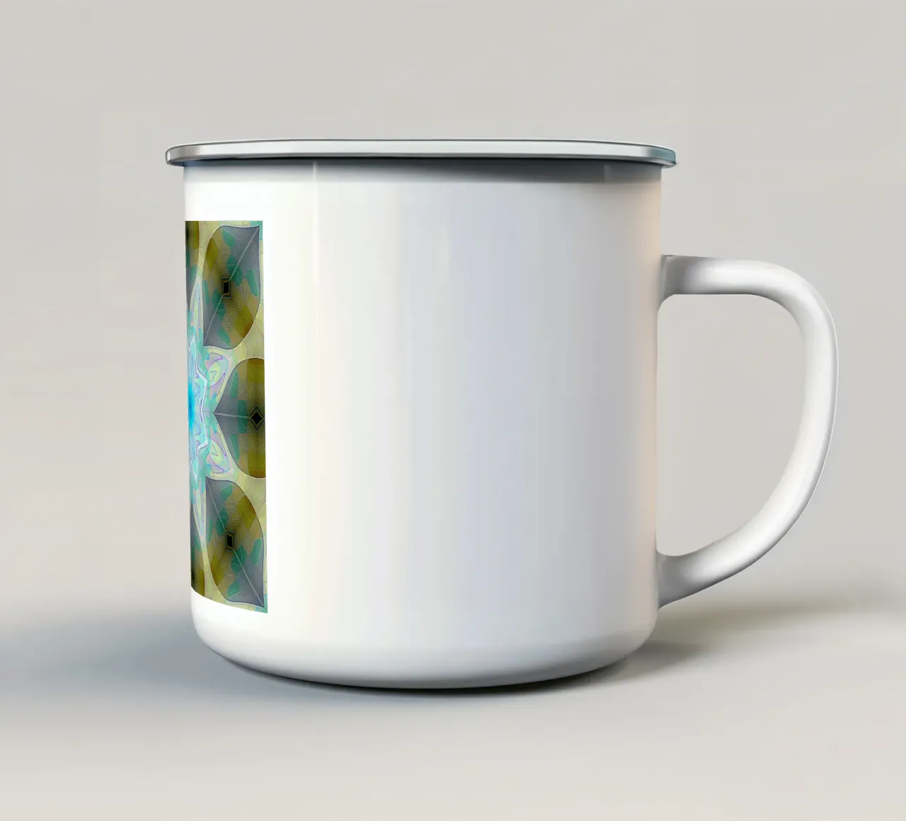 Stella blu turchese incorniciata da foglie a fantasia ... tazza in smalto da Gürsel Yesil Digital Art