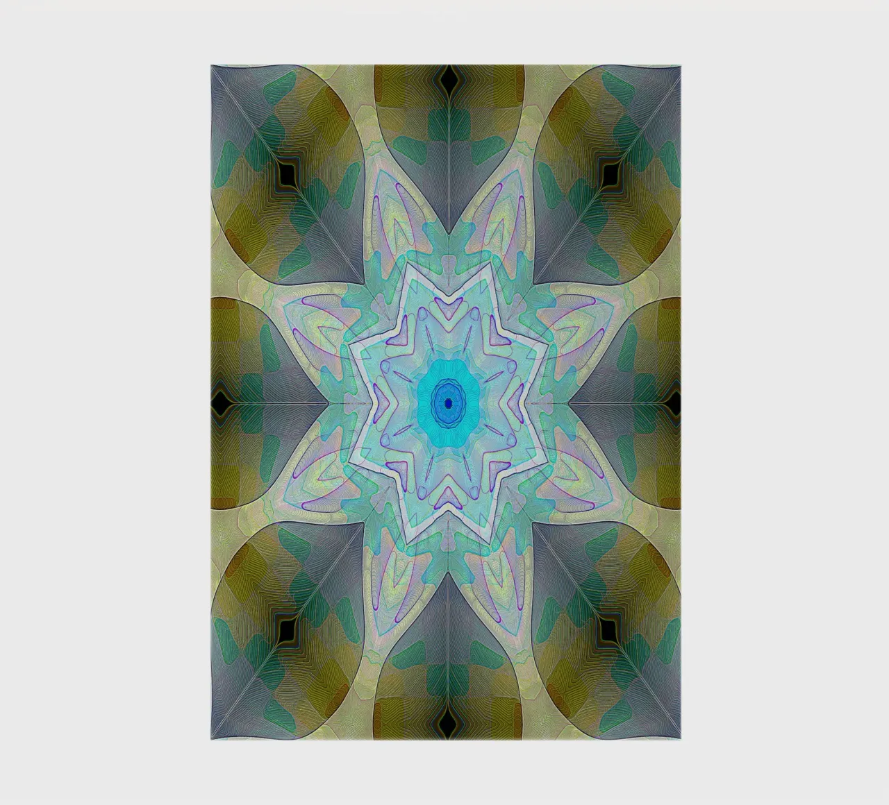 Turquoise blue star framed by patterned leaf shapes ... notebook by Gürsel Yesil Digital Art