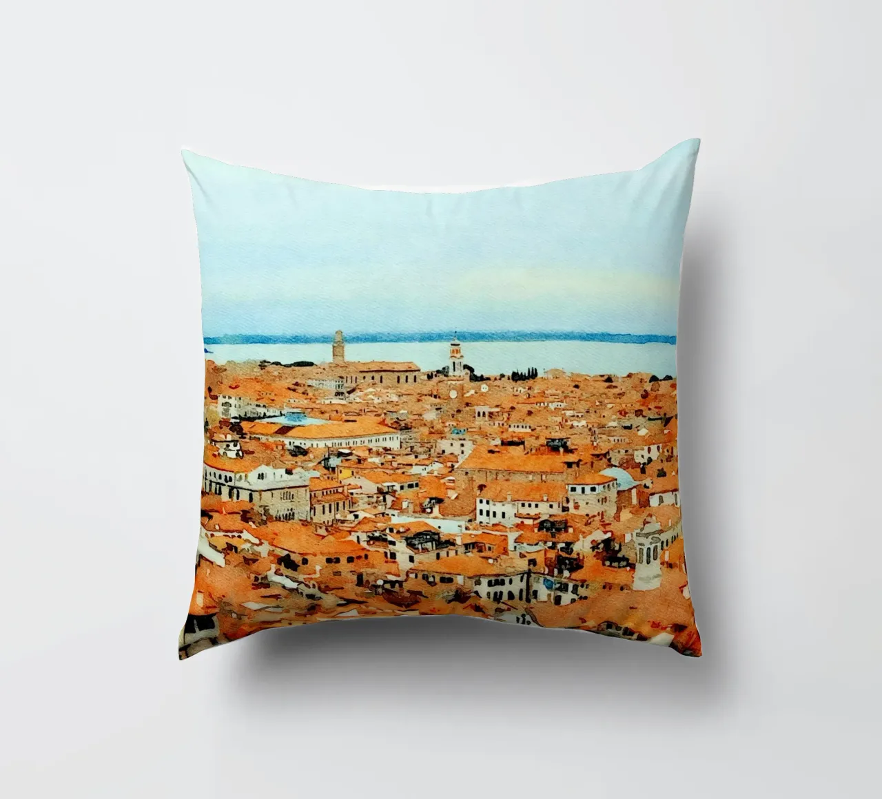 Roofs of Venice decorative cushion by Massimo Frascogna