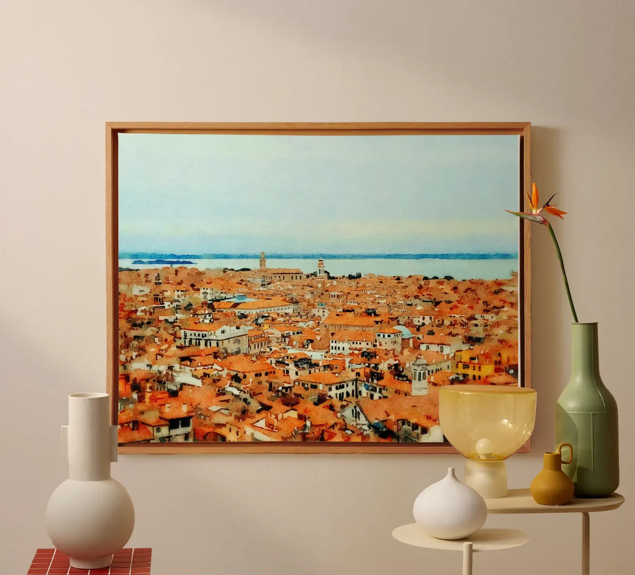 Techos de Venecia lienzo con Marco flotante de Massimo Frascogna