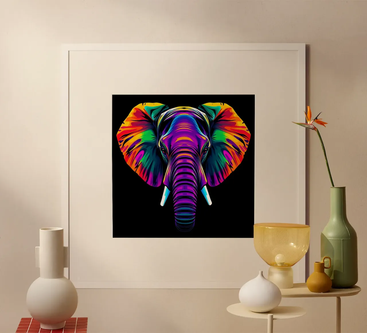 Elefante_Stile_N_1 poster con telaio in alluminio da Tierisch bunt by LK
