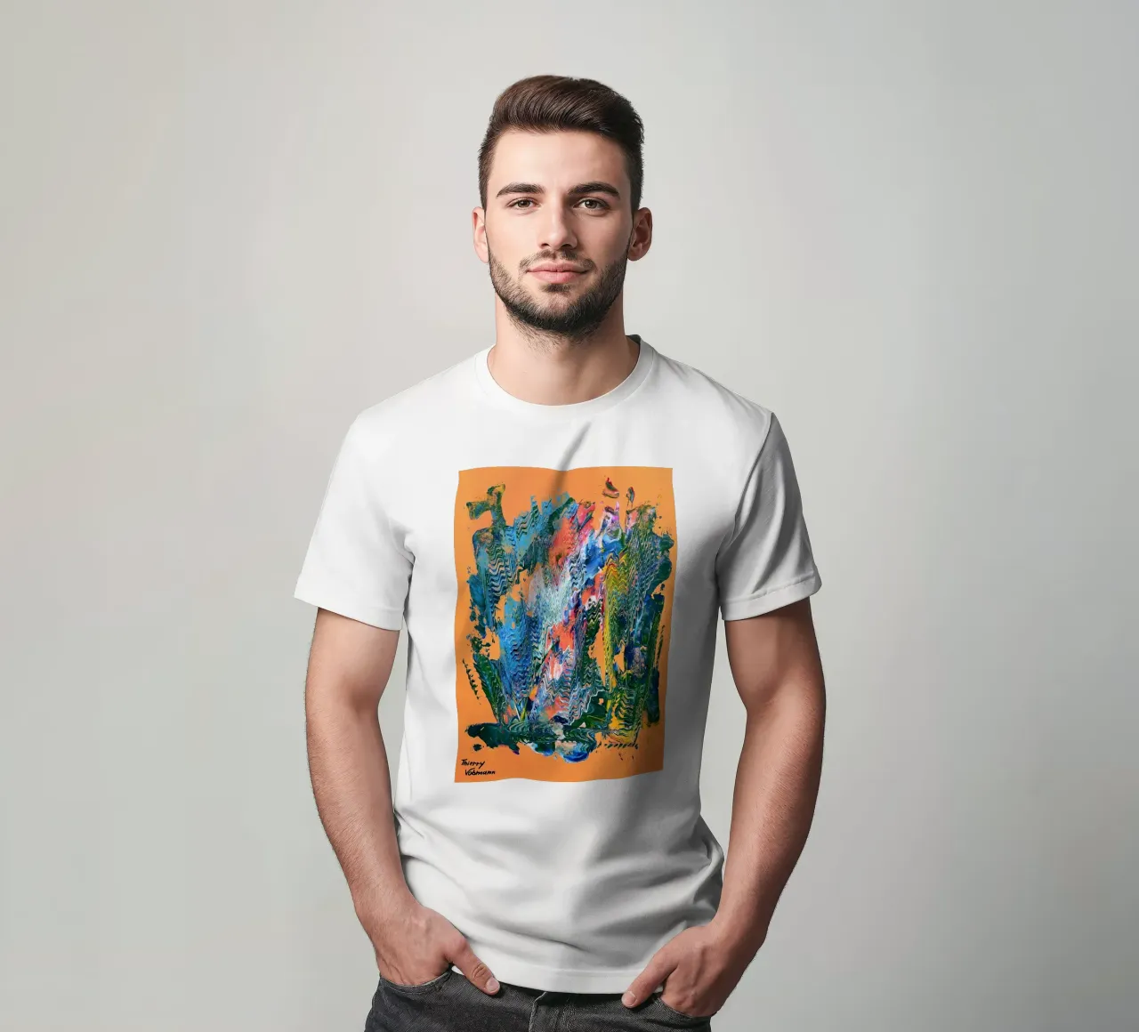MESSAGE FROM THE HEART 9 t-shirt da Thierry Vobmann Abstract painting