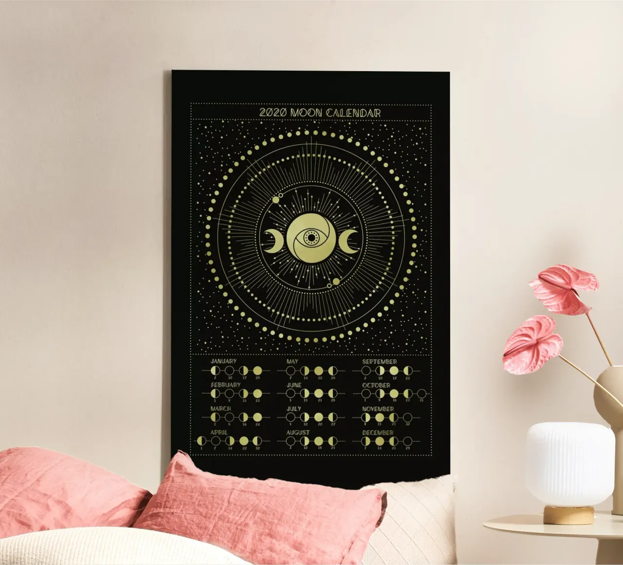 Moon Calendar 2020 canvas met Baklijst van cafelab