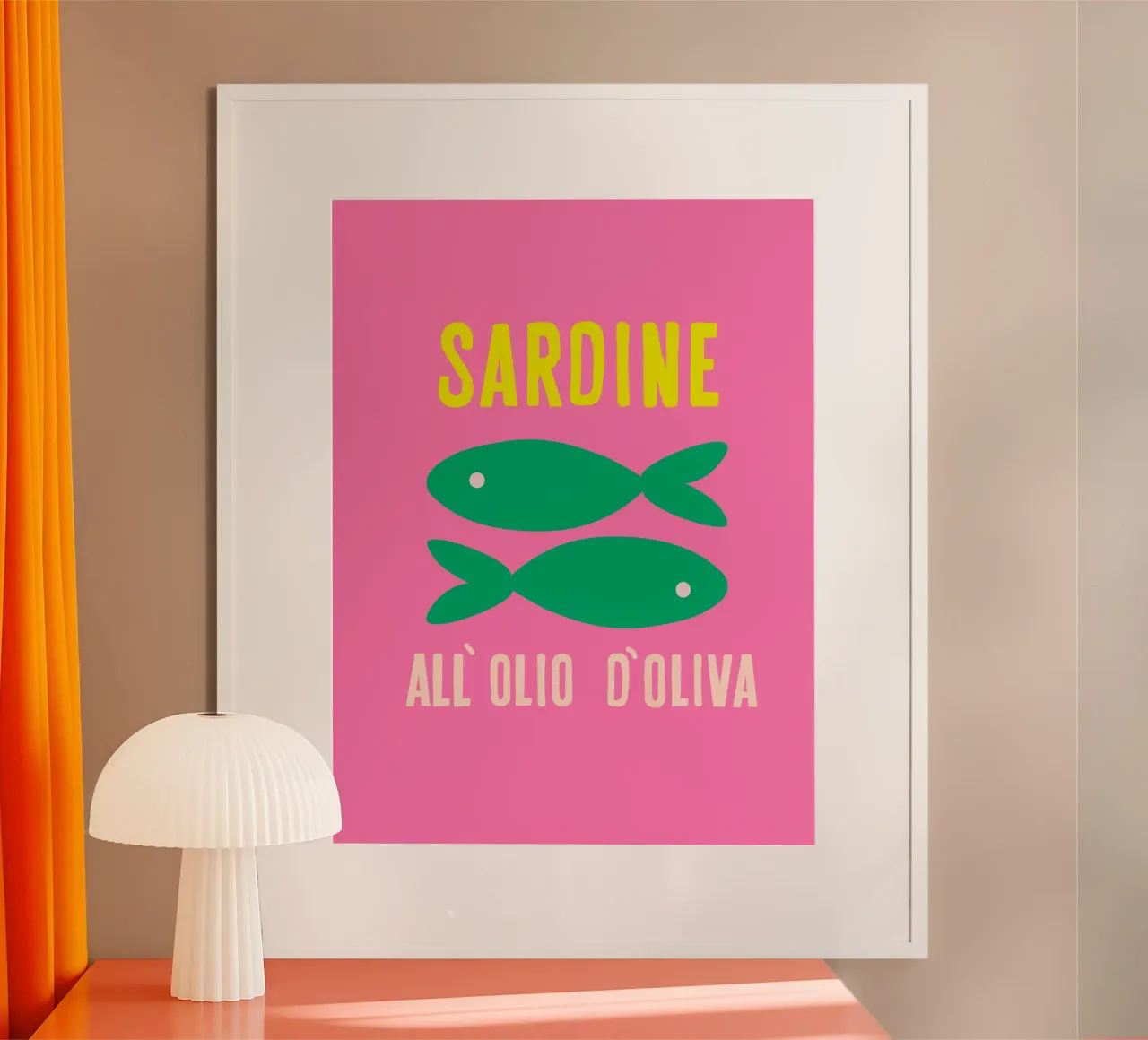 Lattina di sardine Pesce verde su rosa poster da Alisa Knöß
