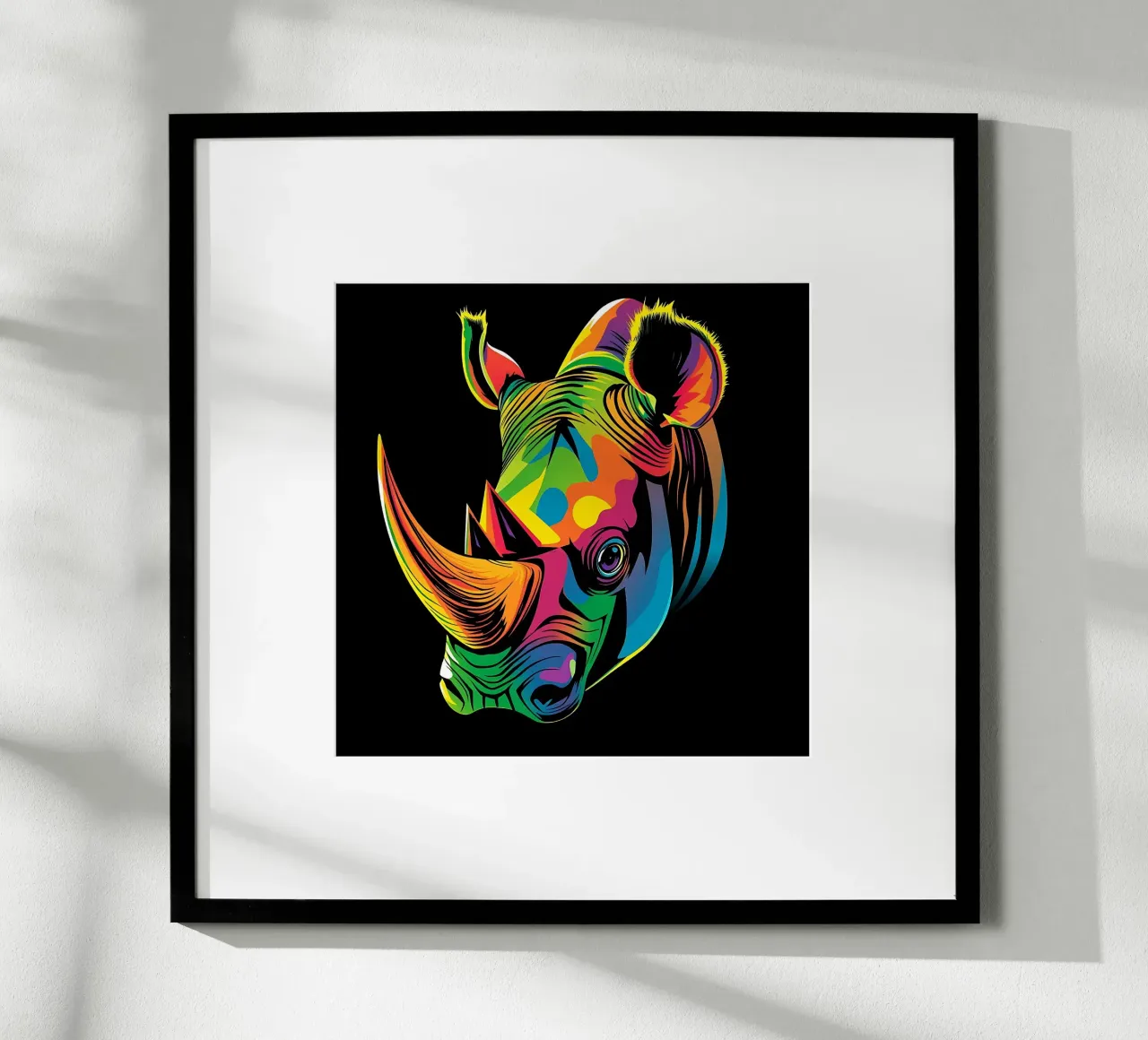Nashorn_Stil_N_1 poster con telaio in legno da Tierisch bunt by LK