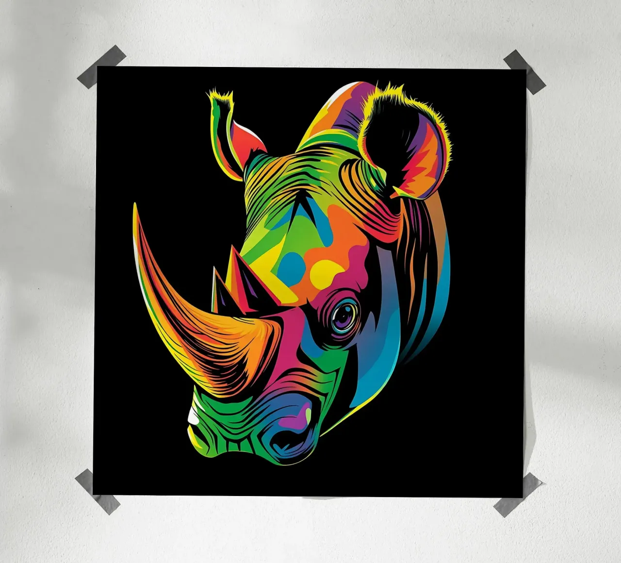 Nashorn_Stil_N_1 poster con telaio in legno da Tierisch bunt by LK