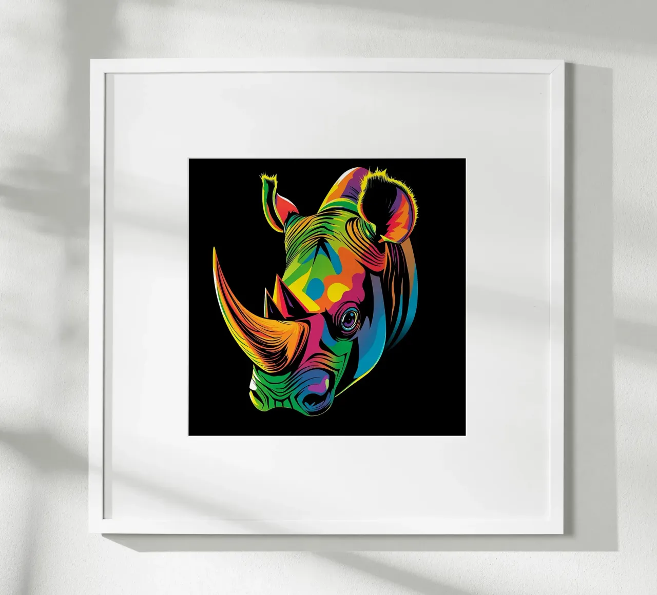 Nashorn_Stil_N_1 poster con telaio in legno da Tierisch bunt by LK