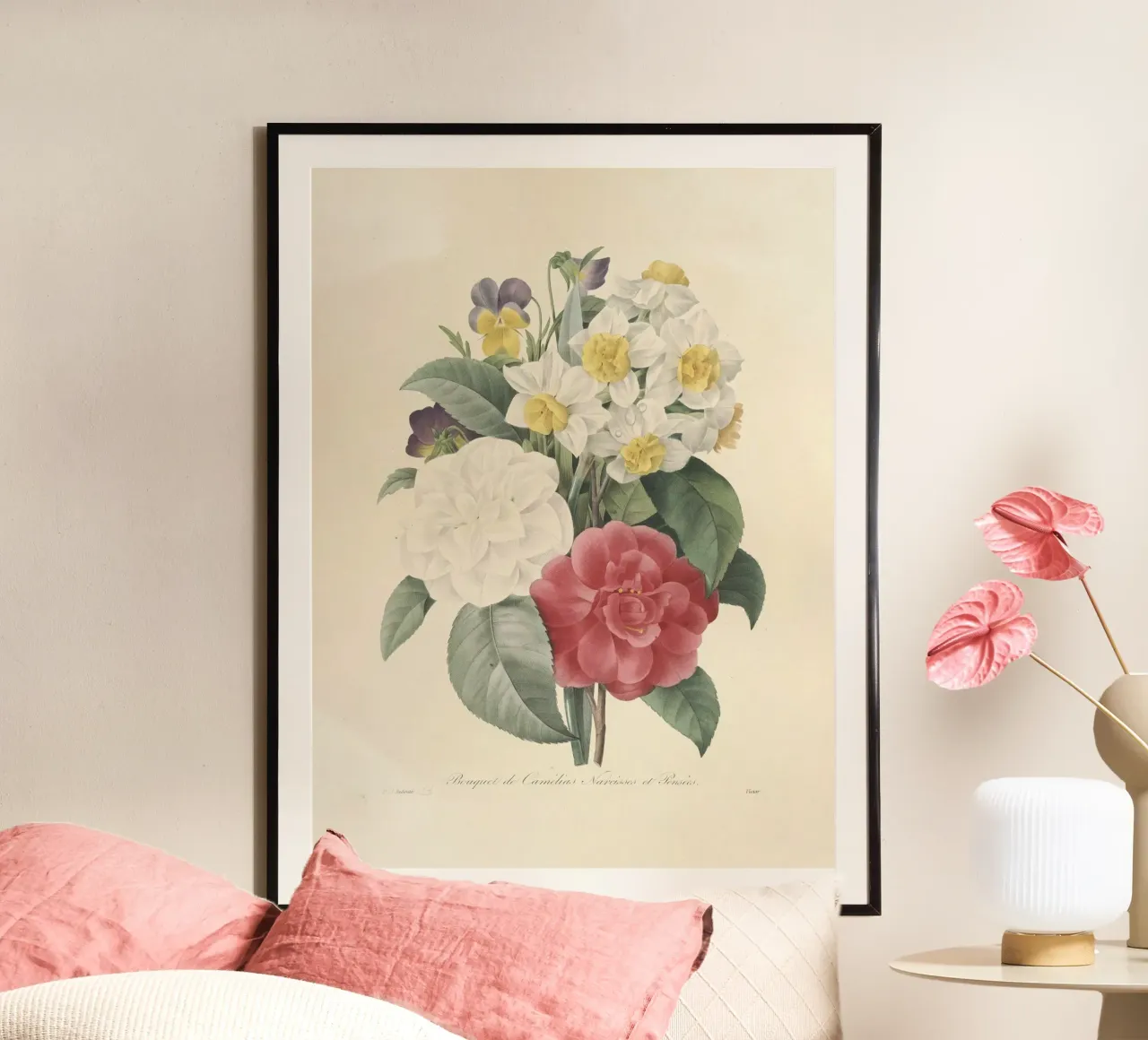 Victorian Floral Bouquet on Aged Paper – Vintage Botanical poster con telaio in plastica da Timeless Botanica