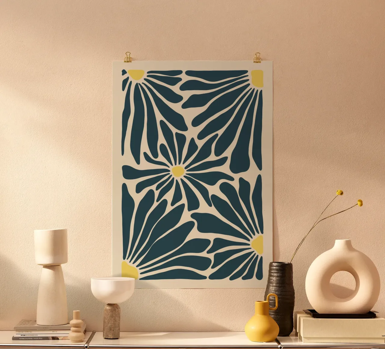 Fiori blu astratti poster con telaio in alluminio da Sixmai