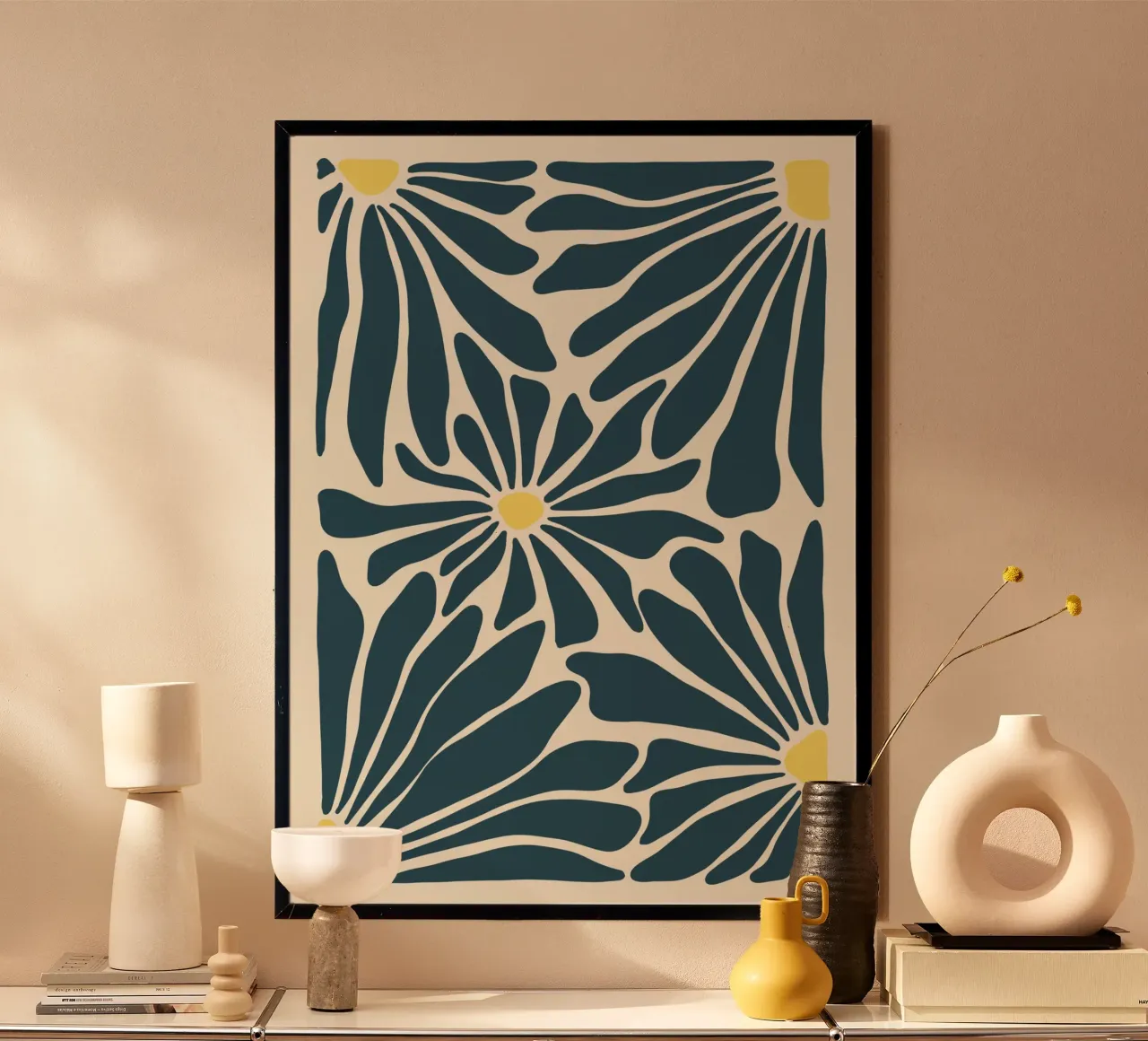 Fiori blu astratti poster con telaio in alluminio da Sixmai
