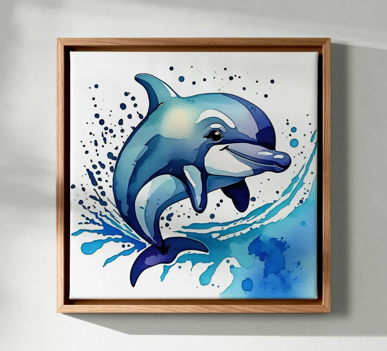 Delphin_Stil_M_1 Leinwand mit Schattenfugenrahmen von Tierisch bunt by LK