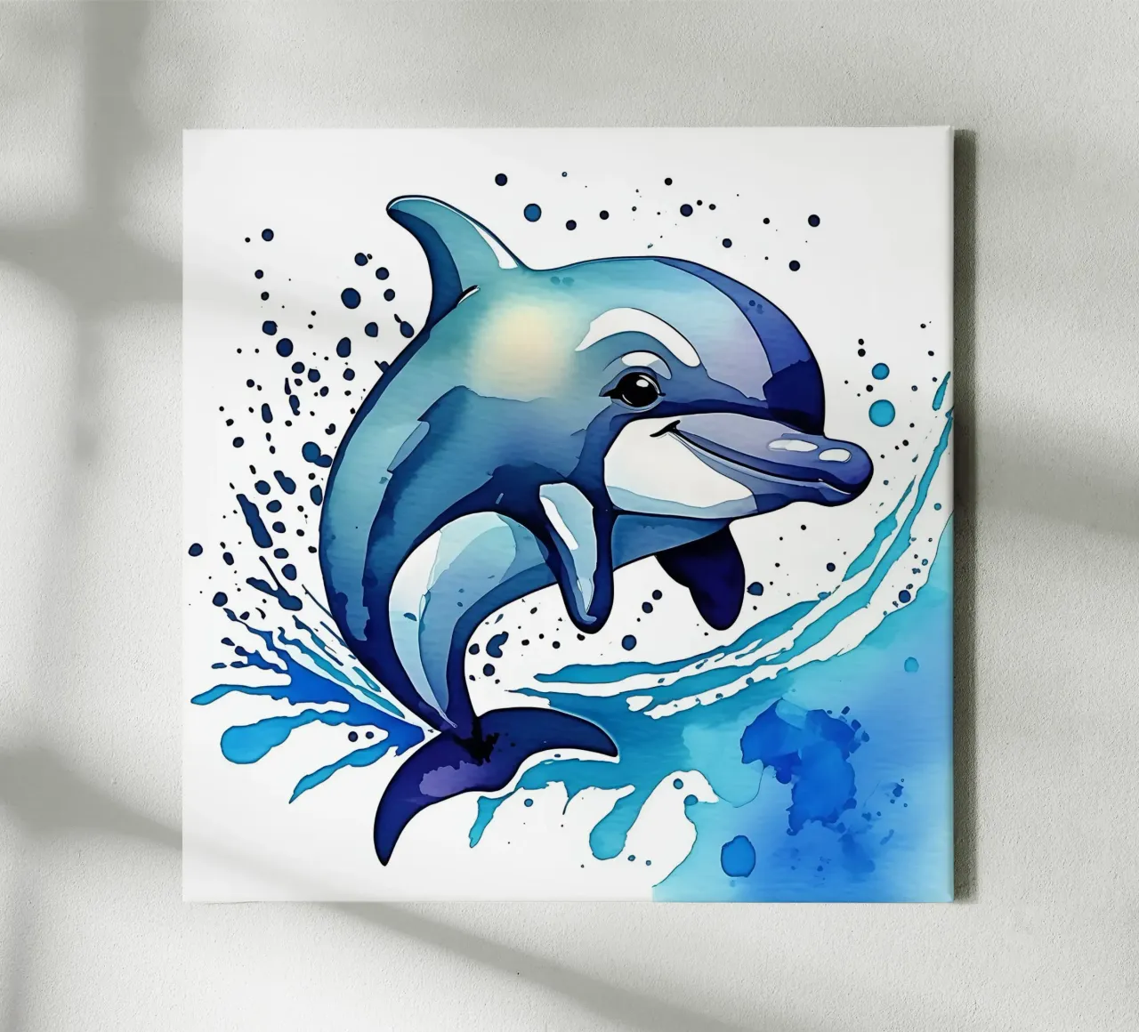 Delphin_Stil_M_1 Leinwand mit Schattenfugenrahmen von Tierisch bunt by LK