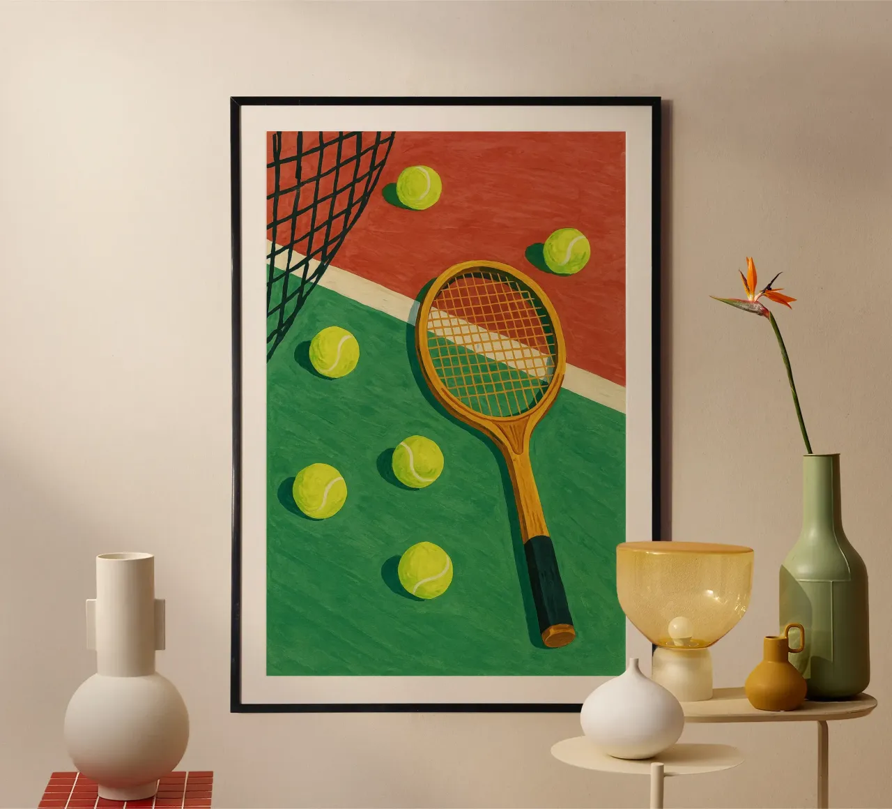 Vintage tennisbaan poster met aluminium frame van Aquarevo