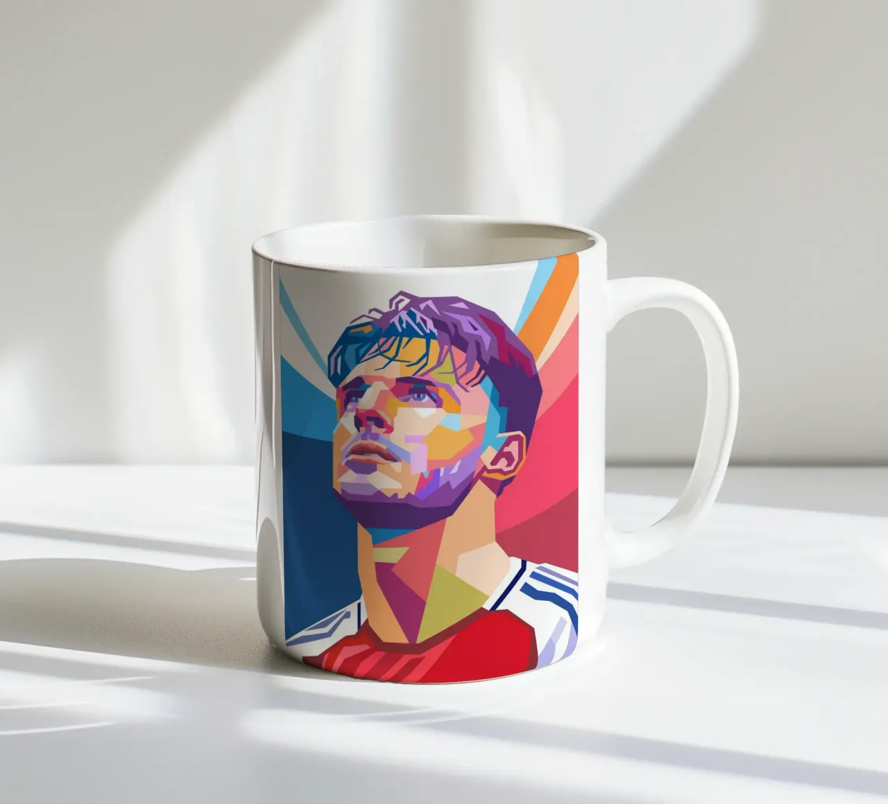 Pop art Declan Rice giocatore di calcio tazza in ceramica da Hantamrata