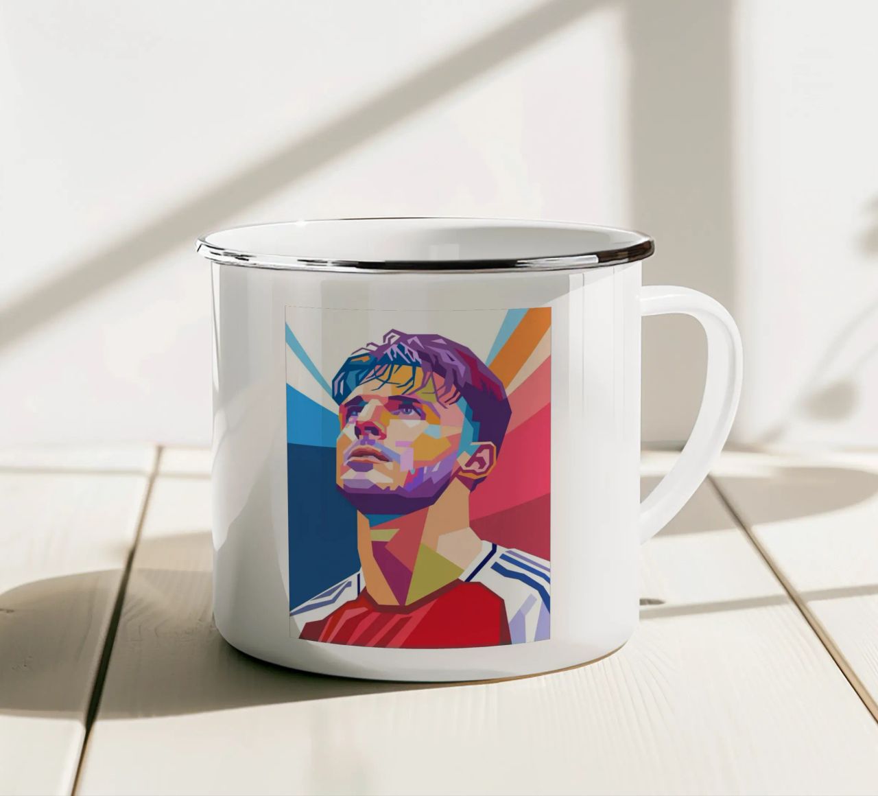 Pop art Declan Rice giocatore di calcio tazza in smalto da Hantamrata