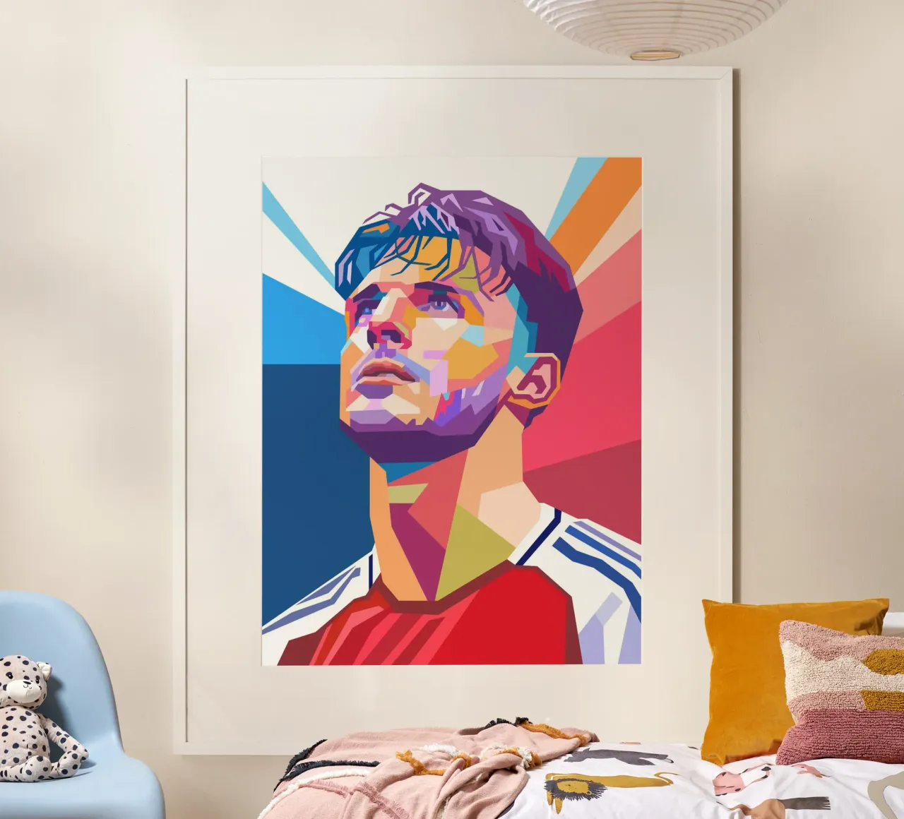 Pop art Declan Rice giocatore di calcio poster con telaio in legno da Hantamrata