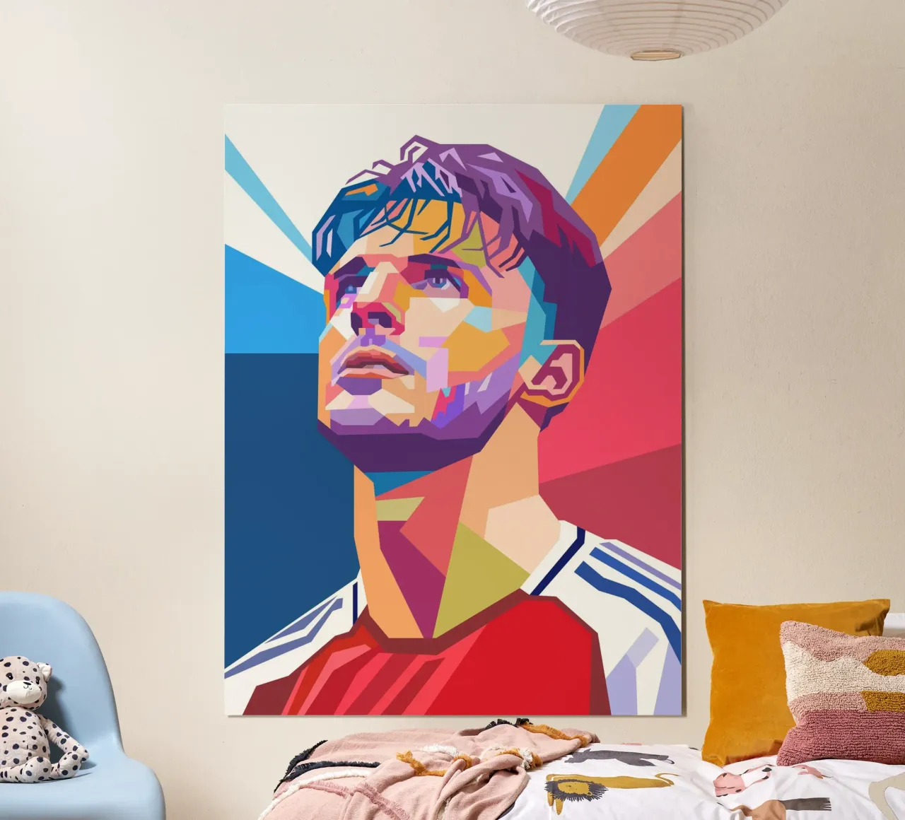 Pop art Declan Rice giocatore di calcio poster con telaio in legno da Hantamrata