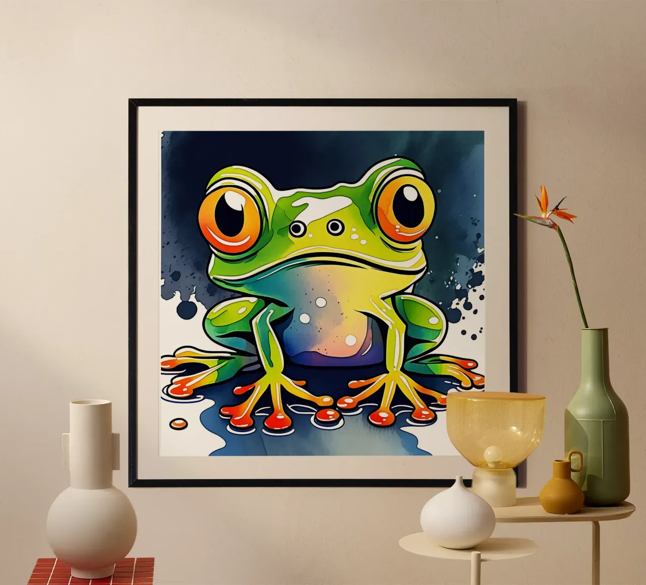 Rana_Stile_M_1 poster con telaio in legno da Tierisch bunt by LK
