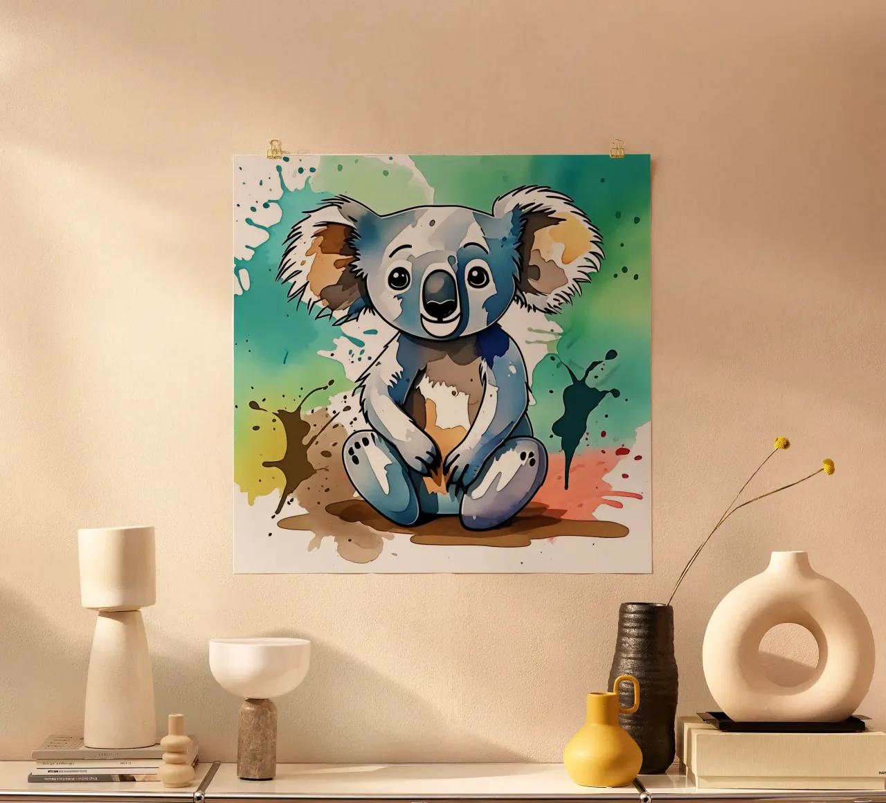 Koala_Stile_M_1 poster con telaio in legno da Tierisch bunt by LK