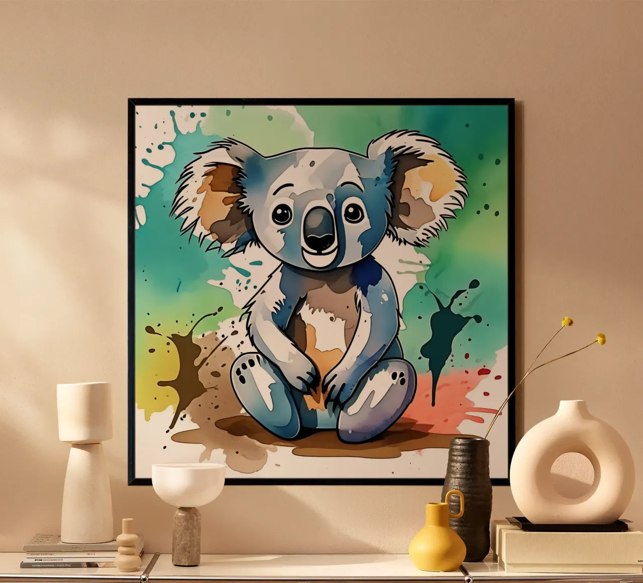 Koala_Stile_M_1 poster con telaio in legno da Tierisch bunt by LK