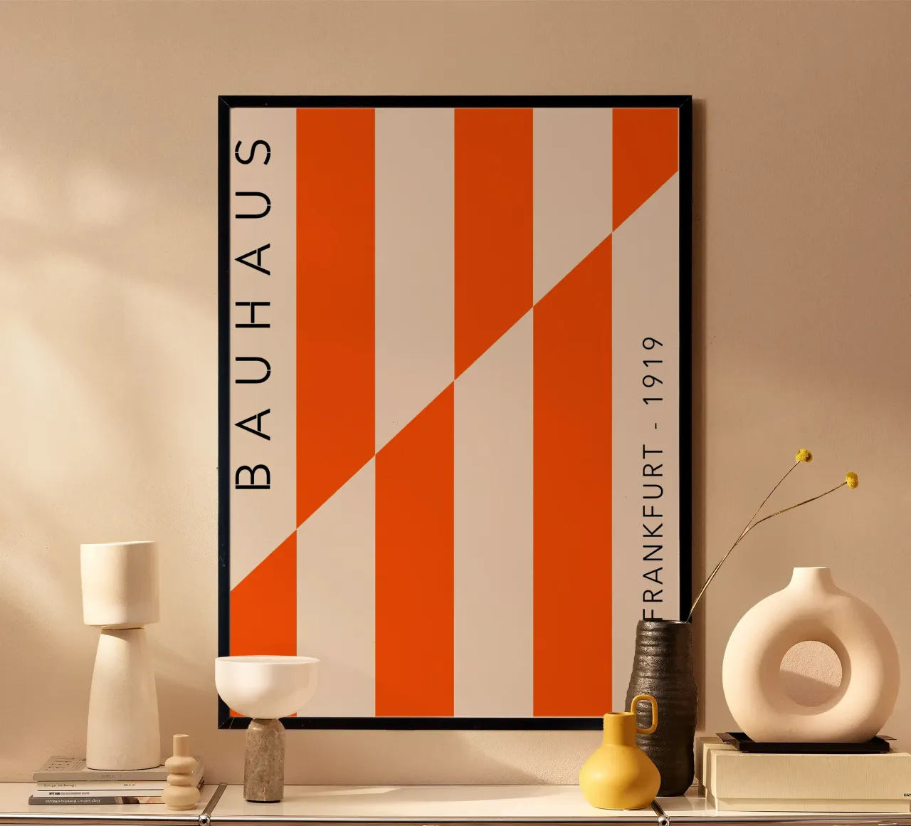 Frankfurt Lines – Orange Edition poster con telaio in legno da SMPLE