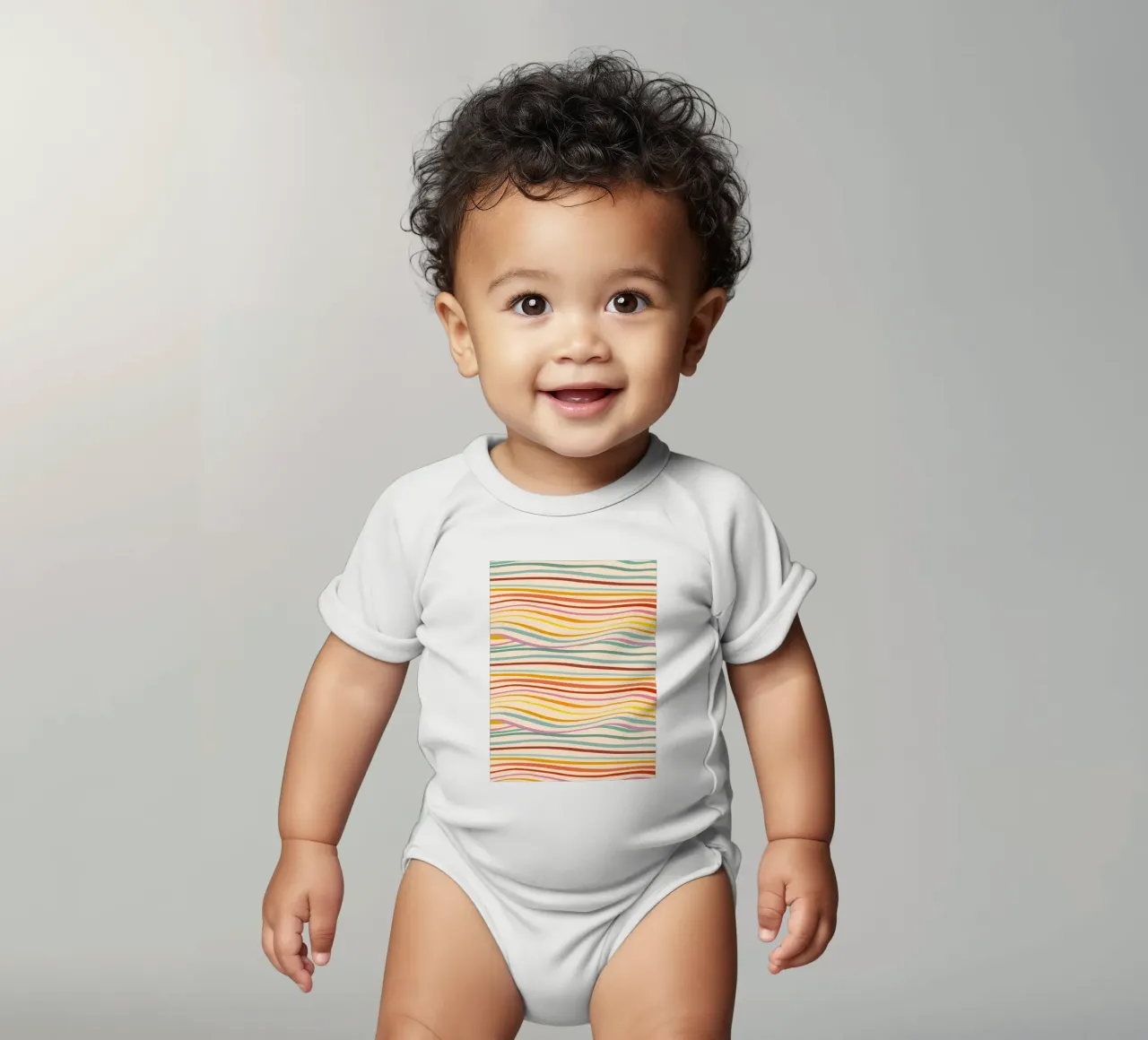 Abstraktes Retro-Wellenmuster - mehrfarbiges Design für Stolz Kurzarm Babybody von Dominique Vari Abstract