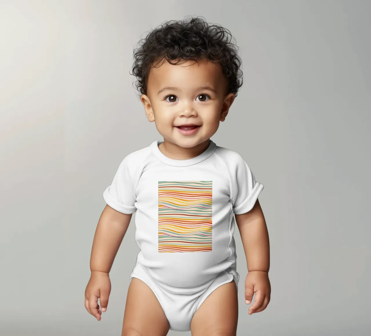 Retro Abstract Waves Pattern • Multi-colour Design for Pride short-sleeve baby romper by Dominique Vari Abstract