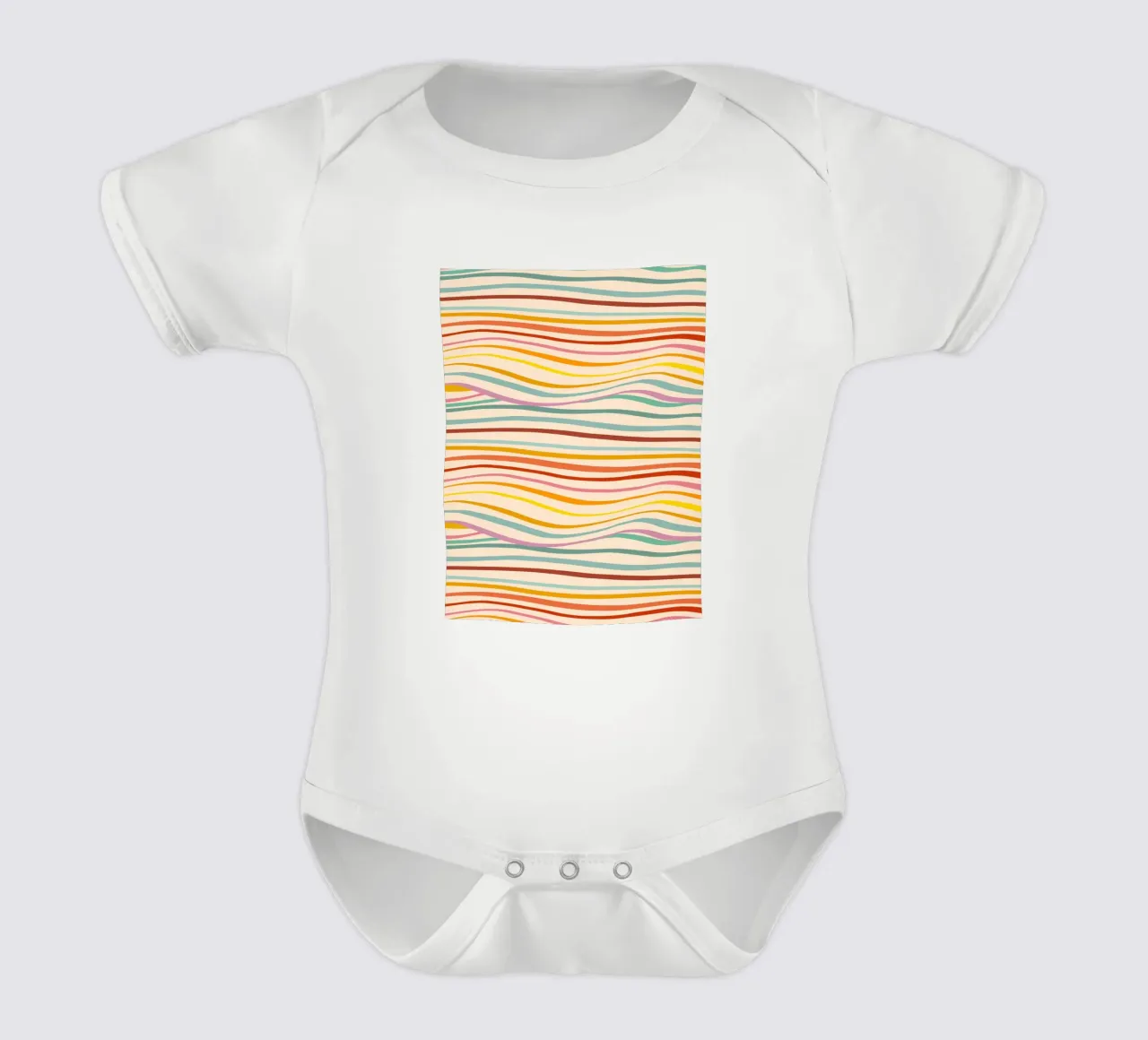 Abstraktes Retro-Wellenmuster - mehrfarbiges Design für Stolz Kurzarm Babybody von Dominique Vari Abstract