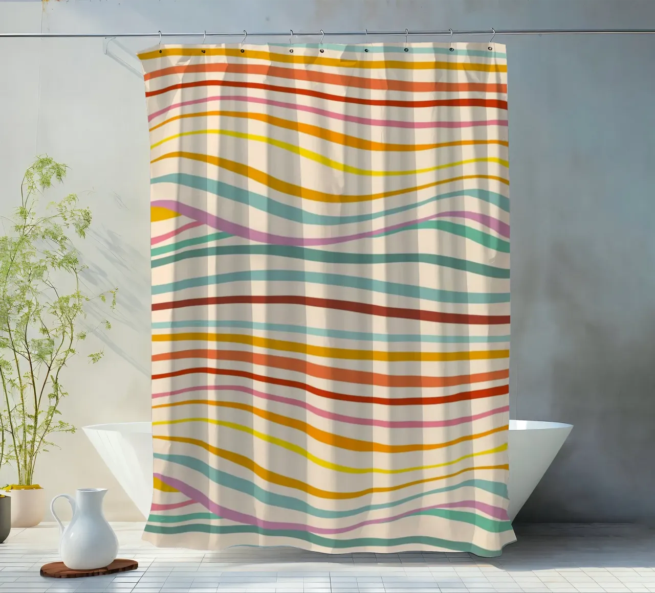 Retro Abstract Waves Pattern • Multi-colour Design for Pride shower curtain by Dominique Vari Abstract