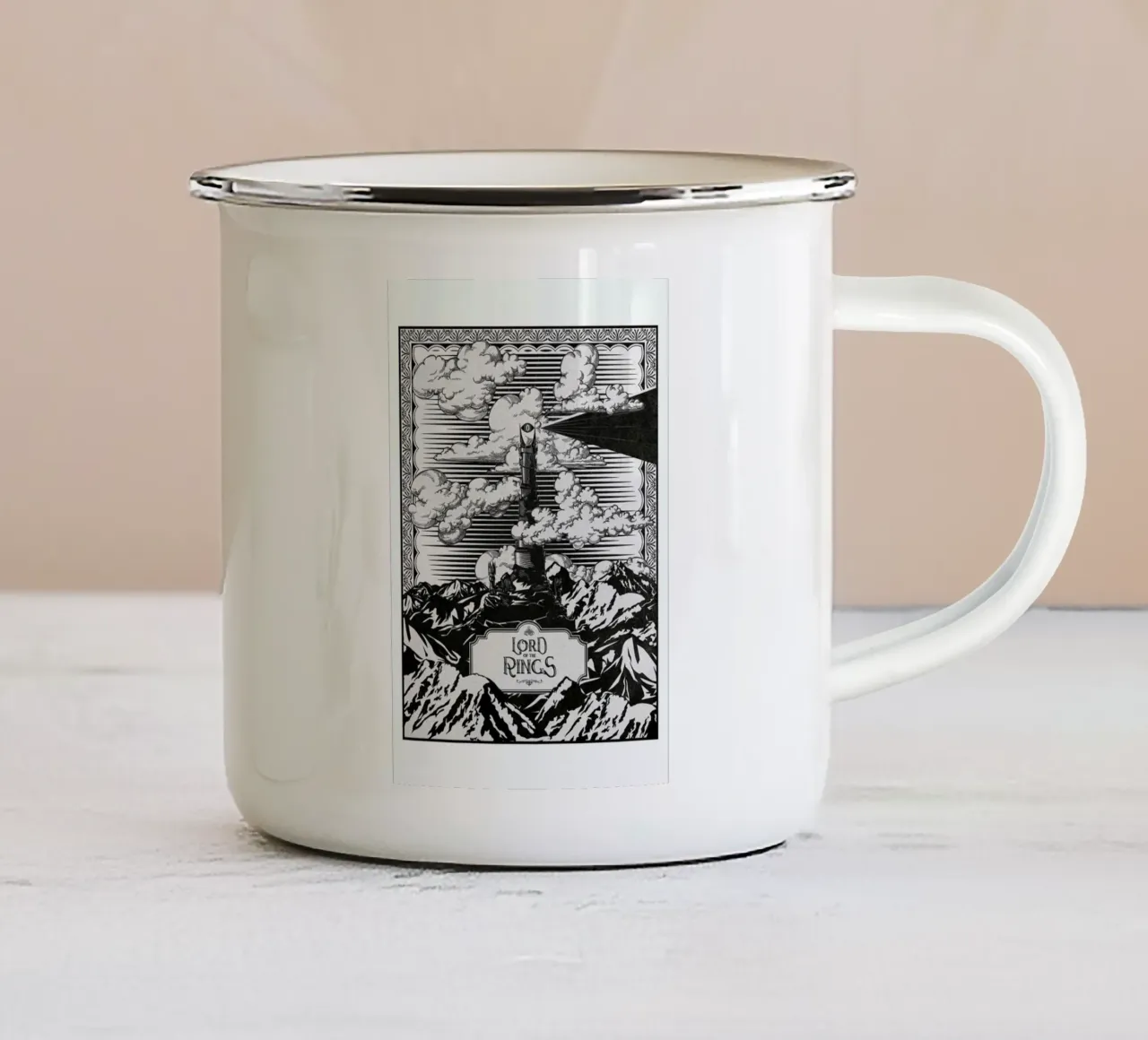 Vintage Mordor Tower Eye of Sauron tazza in smalto da Barrett Biggers
